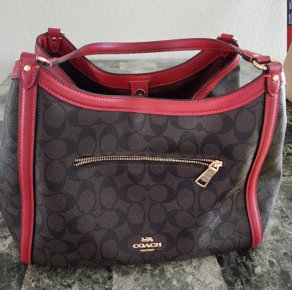 Coach Brown and Red Storypatch Shoulder Bag